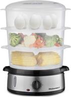 efficient elite gourmet maxi-matic electric food vegetable steamer - bpa-free 3 tier stackable baskets, 60-min auto timer, 800w power, 9.5 quart capacity, stainless steel (est4401#) логотип