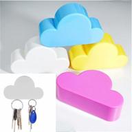 🌈 set of 4 blue white yellow pink cloud shaped magnetic key holders – creative novelty cute magnets with wall keychains for home and office décor логотип