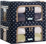 📦 foldable stackable under bed storage bins - set of 2 cloth bags with large window & carry handles, organize bedroom closet for bedding, linen, clothes (navy blue wave) логотип