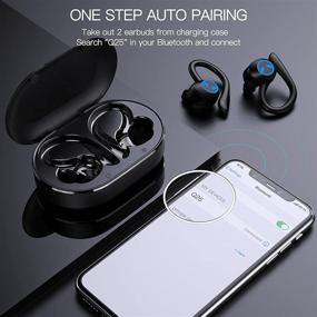 img 1 attached to 🎧 Черные беспроводные наушники с Bluetooth 5.1, басовым звуком, 45 часами проигрывания, защитой от воды IP7, встроенным микрофоном, спортивные наушники с крючками для ушей