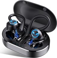 🎧 black wireless earbuds with bluetooth 5.1, bass earphones, 45h playtime, ip7 waterproof, built-in mic, sport headset with earhooks logo