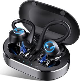 img 4 attached to 🎧 Black Wireless Earbuds with Bluetooth 5.1, Bass Earphones, 45H Playtime, IP7 Waterproof, Built-in Mic, Sport Headset with Earhooks