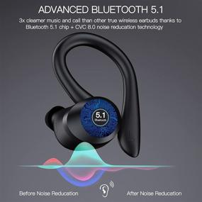 img 2 attached to 🎧 Черные беспроводные наушники с Bluetooth 5.1, басовым звуком, 45 часами проигрывания, защитой от воды IP7, встроенным микрофоном, спортивные наушники с крючками для ушей