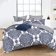 🛏️ navy blue & white phf microfiber printed king size duvet cover set - boho stylish 3pcs collection with pillow shams - ultra soft comfy farmhouse bedding, 104" x 90 logo