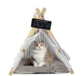 img 4 attached to 🐾 TAOZUA Pet Teepee: Cozy Bed with Cushions for Dogs and Cats, Portable Summer/Winter Tent House with Blackboard