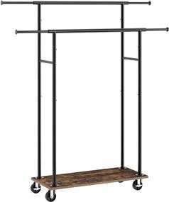 img 4 attached to 🧥 Rolanstar Clothing Garment Rack with Wooden Shelf and Wheels, Heavy Duty Double Rod Closet Rack – Metal Clothing Rack for Living Room, Entryway, Bedroom