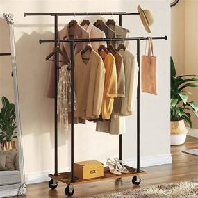 img 2 attached to 🧥 Rolanstar Clothing Garment Rack with Wooden Shelf and Wheels, Heavy Duty Double Rod Closet Rack – Metal Clothing Rack for Living Room, Entryway, Bedroom