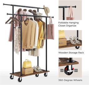 img 1 attached to 🧥 Rolanstar Clothing Garment Rack with Wooden Shelf and Wheels, Heavy Duty Double Rod Closet Rack – Metal Clothing Rack for Living Room, Entryway, Bedroom