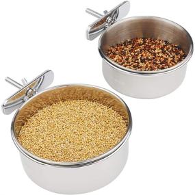 img 4 attached to 🦜 FinYii Set of 2 Stainless Steel Bird Parrot Feeding Cups with Clamp - Food Water Bowls Dish for Small Animals (Chinchilla, Ferret, Cockatiel, Conure, Parakeet)