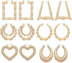 img 1 attached to 🔸 Set of 6 Large Hoop Earrings - Gold Tone Bamboo Style, Statement Jewelry for Women and Girls, Ideal for Hip-Hop Fashion