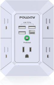 img 4 attached to ETL Listed Power Strip Multi Plug Outlets Wall Adapter with USB Wall Charger, POWSAV Surge Protector 5 Outlet Extender featuring 4 USB Ports (1 USB C Outlet), 3 Sided 1680J, Spaced Design