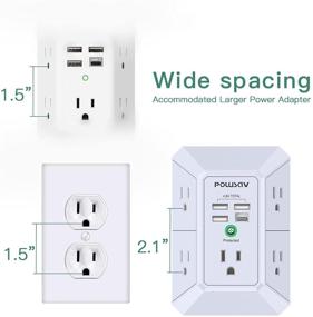 img 1 attached to ETL Listed Power Strip Multi Plug Outlets Wall Adapter with USB Wall Charger, POWSAV Surge Protector 5 Outlet Extender featuring 4 USB Ports (1 USB C Outlet), 3 Sided 1680J, Spaced Design