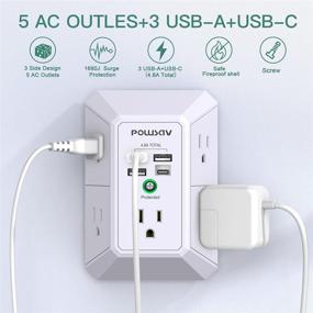 img 3 attached to ETL Listed Power Strip Multi Plug Outlets Wall Adapter with USB Wall Charger, POWSAV Surge Protector 5 Outlet Extender featuring 4 USB Ports (1 USB C Outlet), 3 Sided 1680J, Spaced Design