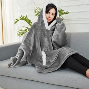 img 2 attached to 🧥 Cozy Sherpa Lined Hoodie Sweatshirt Blanket - The Ultimate Wearable Blanket for Women, Kids, and Men