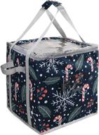 navy christmas ornament storage bins: large capacity for 64 holiday containers with adjustable dividers - organize with 4 handles, xmas snowflake & leaf patterns логотип