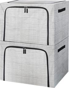 img 4 attached to 📦 HOPABTO Oxford Frame Storage Box: 72L 2pcs, Large Clothes Bins for Comforters, Bedding, Blankets - Double Opening Foldable Organizer Containers (Gray)