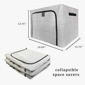 img 3 attached to 📦 HOPABTO Oxford Frame Storage Box: 72L 2pcs, Large Clothes Bins for Comforters, Bedding, Blankets - Double Opening Foldable Organizer Containers (Gray)