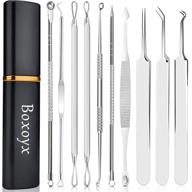 🧼 [2021] professional blackhead remover tool kit - boxoyx 10 pcs comedone extractor popper for acne treatment, pimple and blackhead removal - suitable for forehead, facial, and nose (silver) logo
