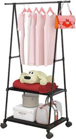 img 4 attached to 👕 Compact Clothing Rack with Convenient Shelves and Portable Wheels - Perfect for Bedroom, Laundry Room, and Entryway