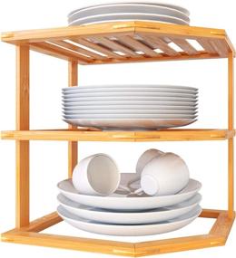 img 3 attached to 🏡 Home Intuition 3-Tier Bamboo Wood Corner Rack: Versatile Kitchen Pantry Storage Solution | Ideal for Plates, Mugs, and More!