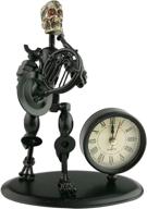 🕰️ unique western style clock watch: 2 in 1 black iron art nut and bolt skull music man figure, elegant home office desk decor gift (small horn, a05612) logo