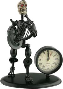 img 4 attached to 🕰️ Unique Western Style Clock Watch: 2 in 1 Black Iron Art Nut and Bolt Skull Music Man Figure, Elegant Home Office Desk Decor Gift (Small Horn, A05612)