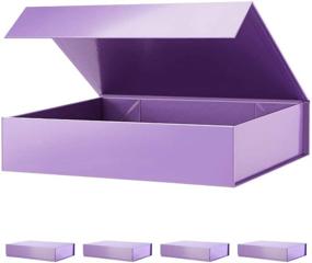 img 4 attached to Пакет из 5 подарочных коробок PACKHOME - 11.5x8x2.5 дюймов, прочные коробки для рубашек с магнитными крышками для обертывания подарков - глянцевый металлический фиолетовый