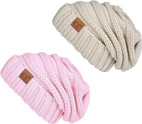 img 4 attached to 🧶 Funky Junque Trendy Warm Oversized Chunky Soft Cable Knit Slouchy Beanie Bundle - Pack of 2