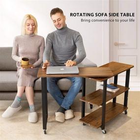 img 3 attached to 🛋️ VIVOHOME Mobile Sofa Side Table with 2-Tier Storage Shelves, 360° Rotating Laptop Table on 6 Universal Casters for Home Office