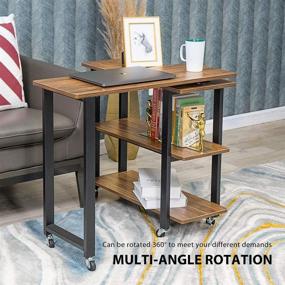 img 1 attached to 🛋️ VIVOHOME Mobile Sofa Side Table with 2-Tier Storage Shelves, 360° Rotating Laptop Table on 6 Universal Casters for Home Office