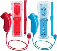 🎮 zerostory 2 packs wireless controller and nunchuck for wii and wii u console - red and blue gamepad set with silicone case and wrist strap logo