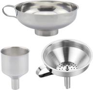 set of 3 durable stainless steel kitchen funnels with strainer - ideal for 🍳 easy transfer of spices, liquids, powders, jams & beans - dishwasher safe funnels set for canning logo