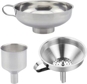 img 4 attached to Set of 3 Durable Stainless Steel Kitchen Funnels with Strainer - Ideal for 🍳 Easy Transfer of Spices, Liquids, Powders, Jams & Beans - Dishwasher Safe Funnels Set for Canning