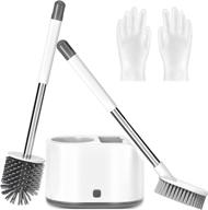 durable toilet brush set with holder - soft silicone brush 🧻 head, deep cleaning for bathroom and bathtub - includes gloves - 2 pack logo