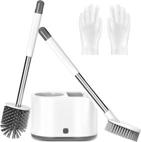 img 4 attached to Durable Toilet Brush Set with Holder - Soft Silicone Brush 🧻 Head, Deep Cleaning for Bathroom and Bathtub - Includes Gloves - 2 Pack