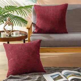 img 3 attached to 🛋️ CaliTime Pack of 2 Comfy Throw Pillow Covers for Couch Sofa Bed - Burgundy Corduroy Corn Striped Design, 18 X 18 Inches for Comfortable Decoration