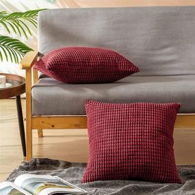 img 2 attached to 🛋️ CaliTime Pack of 2 Comfy Throw Pillow Covers for Couch Sofa Bed - Burgundy Corduroy Corn Striped Design, 18 X 18 Inches for Comfortable Decoration