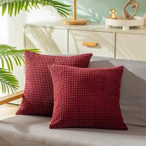 img 4 attached to 🛋️ CaliTime Pack of 2 Comfy Throw Pillow Covers for Couch Sofa Bed - Burgundy Corduroy Corn Striped Design, 18 X 18 Inches for Comfortable Decoration