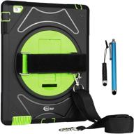 cellular360 shockproof case for apple ipad 2 ipad 3 ipad 4: car headrest mount, 360° rotatable kickstand, adjustable handle & shoulder strap - black/green logo