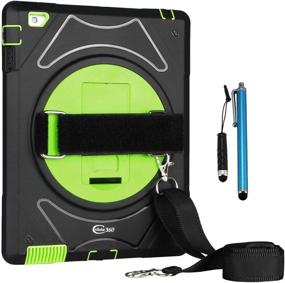 img 4 attached to Cellular360 Shockproof Case for Apple iPad 2 iPad 3 iPad 4: Car Headrest Mount, 360° Rotatable Kickstand, Adjustable Handle & Shoulder Strap - Black/Green