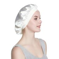 luxurious white satin bonnet for 💤 girls with frizzy hair - premium sleep cap logo