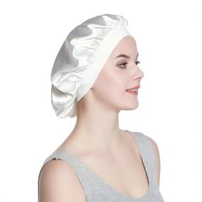 img 4 attached to Luxurious White Satin Bonnet for 💤 Girls with Frizzy Hair - Premium Sleep Cap