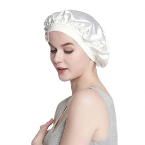 img 1 attached to Luxurious White Satin Bonnet for 💤 Girls with Frizzy Hair - Premium Sleep Cap