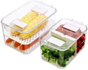 img 3 attached to 🥦 Slideep 2 Tier Stackable Fridge Produce Saver with Lids, Removable Drain Tray Drawers Refrigerator Produce Keeper - Food Storage Containers for Veggies, Berries, Fruits, and Vegetables - 2 Pack