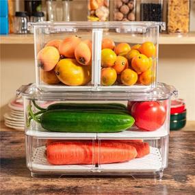 img 1 attached to 🥦 Slideep 2 Tier Stackable Fridge Produce Saver with Lids, Removable Drain Tray Drawers Refrigerator Produce Keeper - Food Storage Containers for Veggies, Berries, Fruits, and Vegetables - 2 Pack