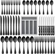 🍽️ modern 49-piece black silverware set with drawer organizer - haware stainless steel cutlery set for 8 with 8 steak knives, mirror polished, dishwasher safe logo