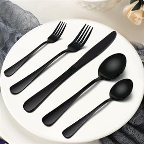 img 1 attached to 🍽️ Modern 49-Piece Black Silverware Set with Drawer Organizer - HaWare Stainless Steel Cutlery Set for 8 with 8 Steak Knives, Mirror Polished, Dishwasher Safe