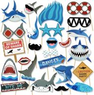 🦈 konsait shark photo booth props (25 count), jawsome ocean sea themed shark party photo props - perfect for boys' birthday party decoration, blue shark zone party supplies логотип