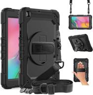 samsung galaxy tab a 8.0 case 2019 with screen protector and pencil holder - rugged sm-t290/t295/t297 case for kids - blosomeet heavy duty shockproof protective cover with stand, hand & shoulder strap - black logo