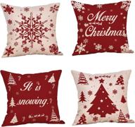 🎄 christmas pillow covers set of 4 - 18x18 inch decorative pillows for christmas decor - cotton linen christmas throw pillow covers логотип